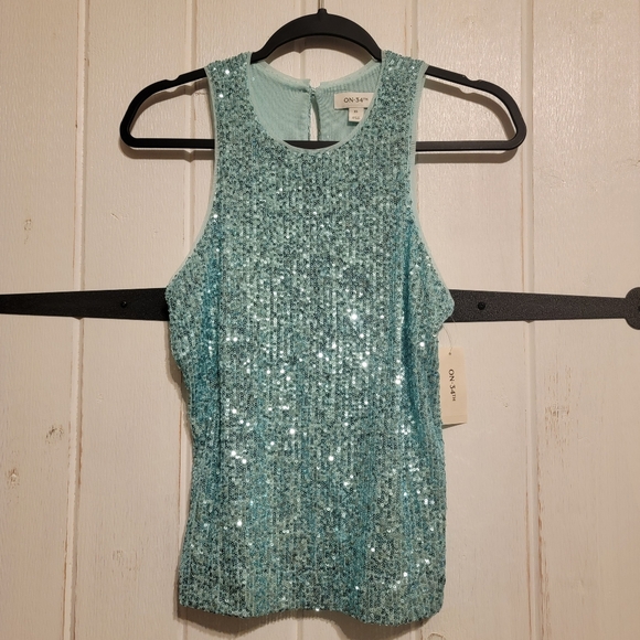 On 34th Sparkling Sleeveless Sequin Green Top Size XS - Picture 1 of 7